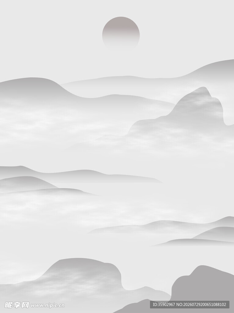 水墨山水间的落日景致