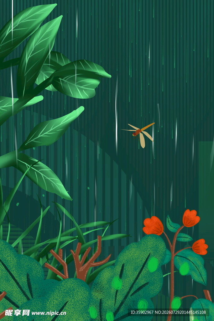 雨林中飞舞的蜻蜓