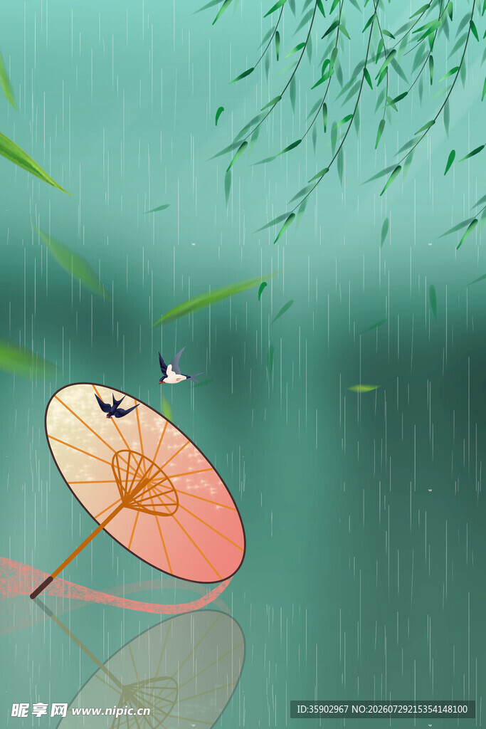 雨中油纸伞静谧诗意景