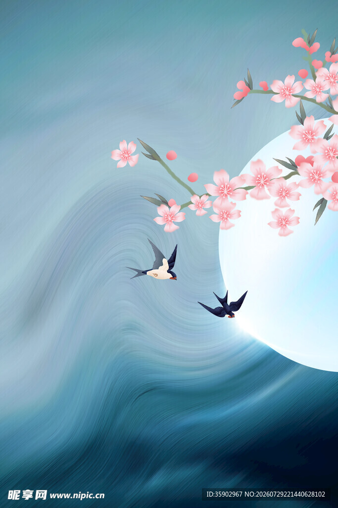 春日花鸟图诗意山水景