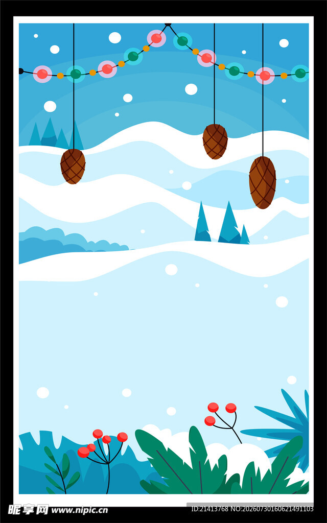 冬日雪景挂饰插画背景