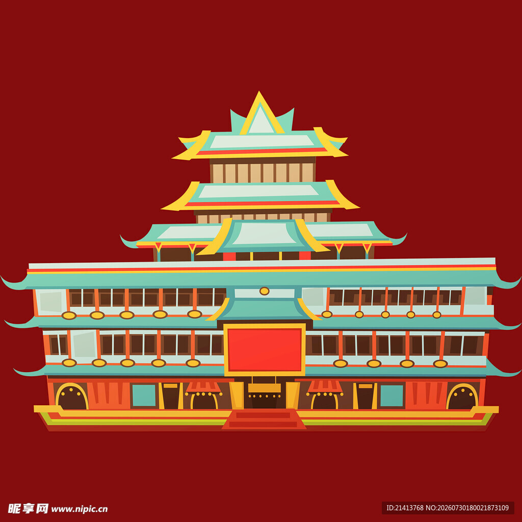 中式古建筑塔楼插画