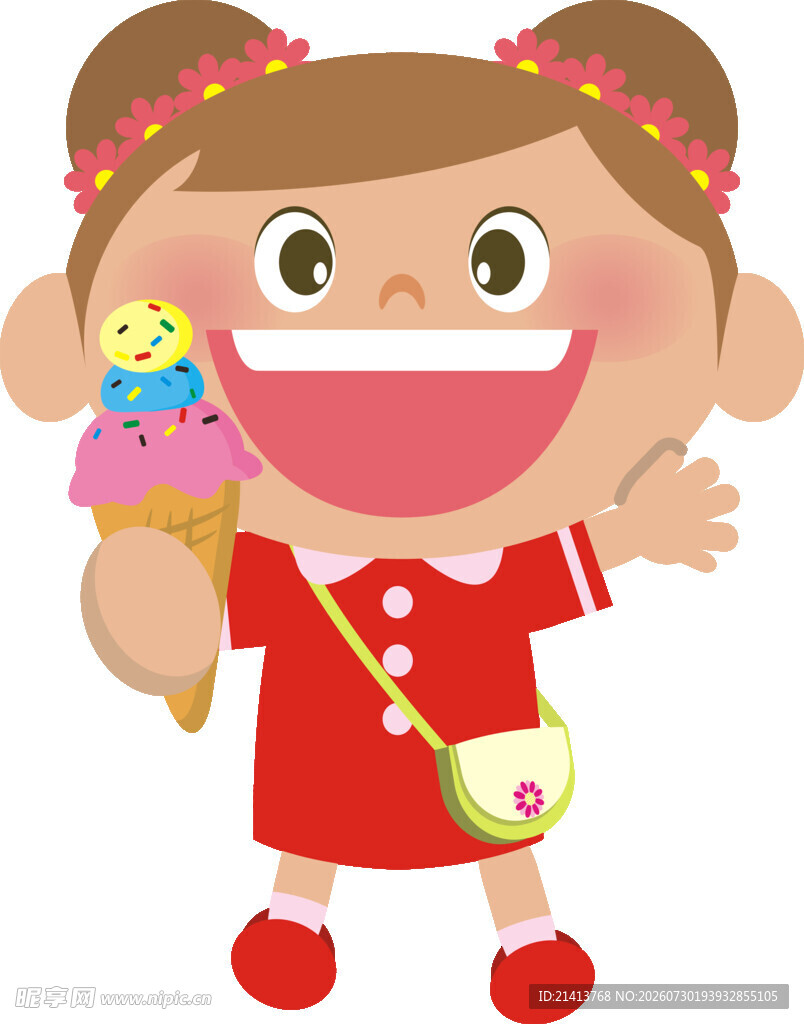 手持冰淇淋的红衣小女孩