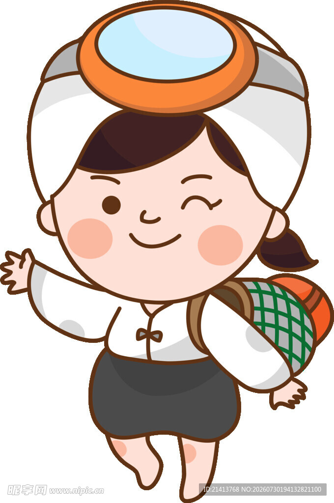 可爱背篓女孩俏皮出行
