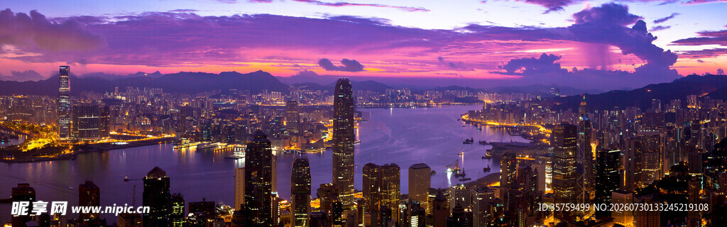 城市黄昏夜景绚烂天际线