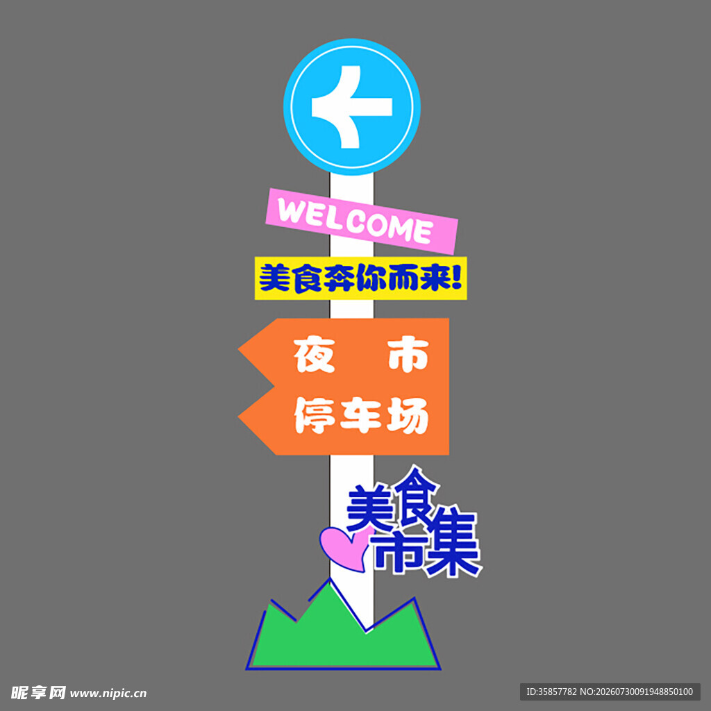 美食集市停车指示牌