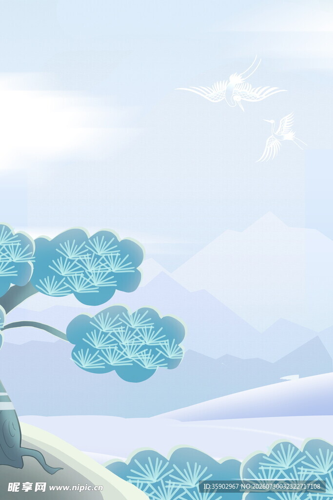 梦幻蓝树雪景背景图