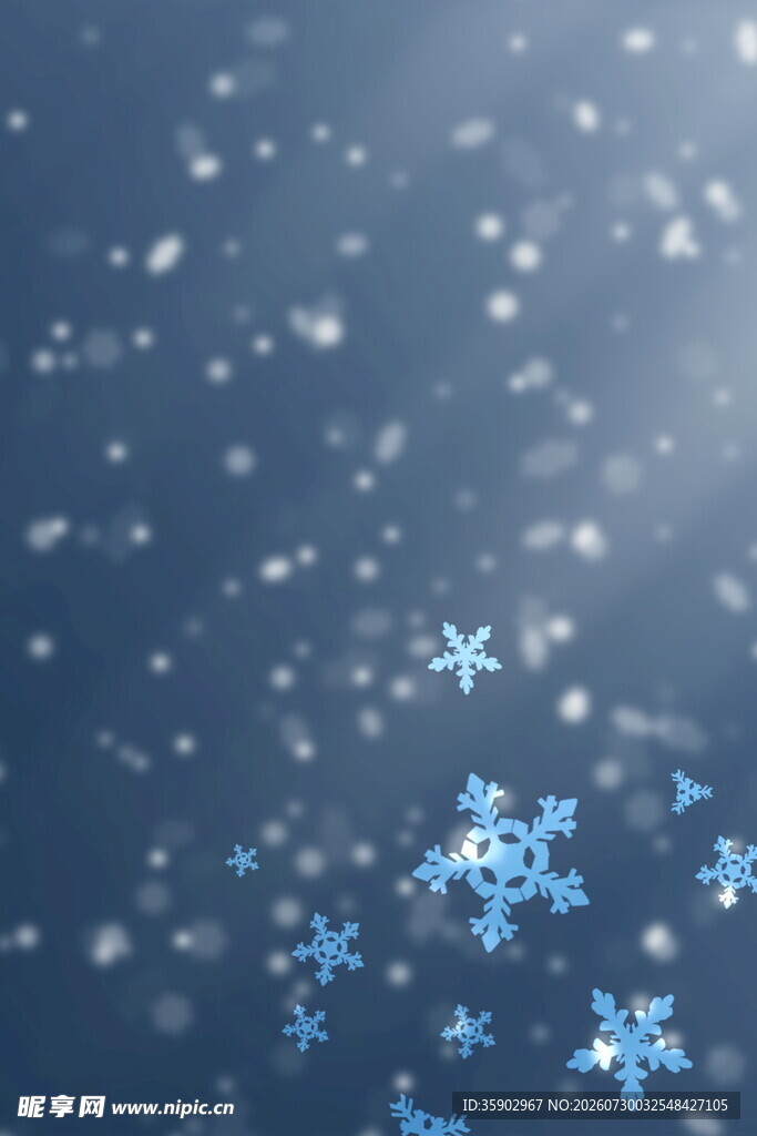 蓝色雪花飘落背景图