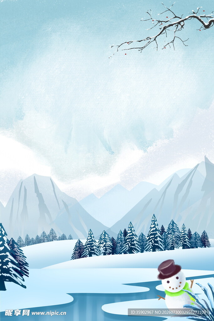 冬日雪景中的可爱雪人