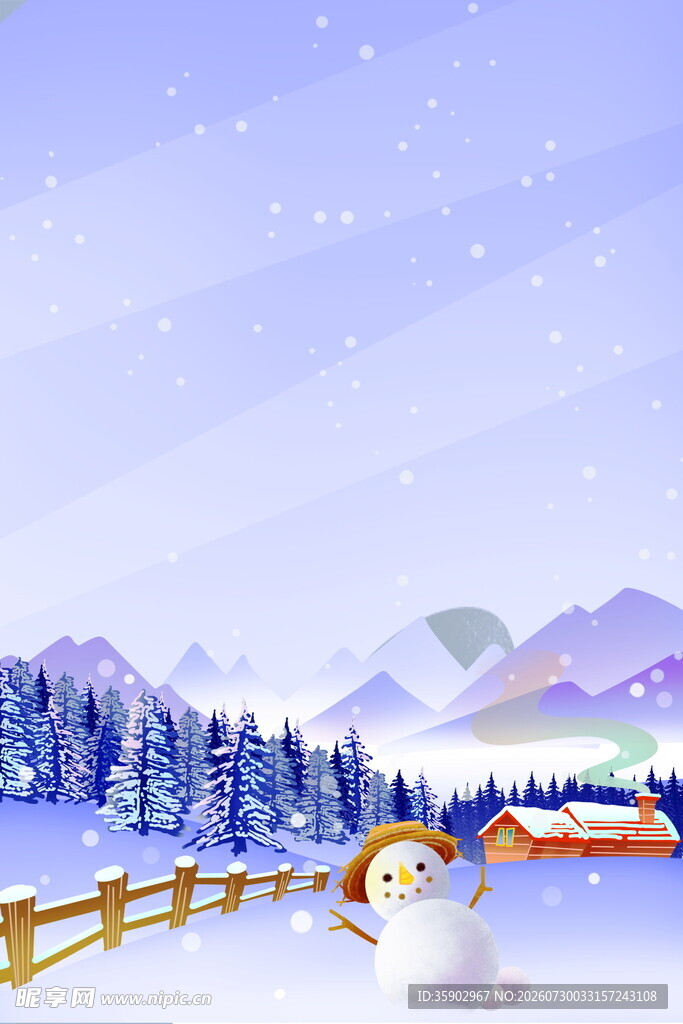 冬日雪景中的可爱雪人