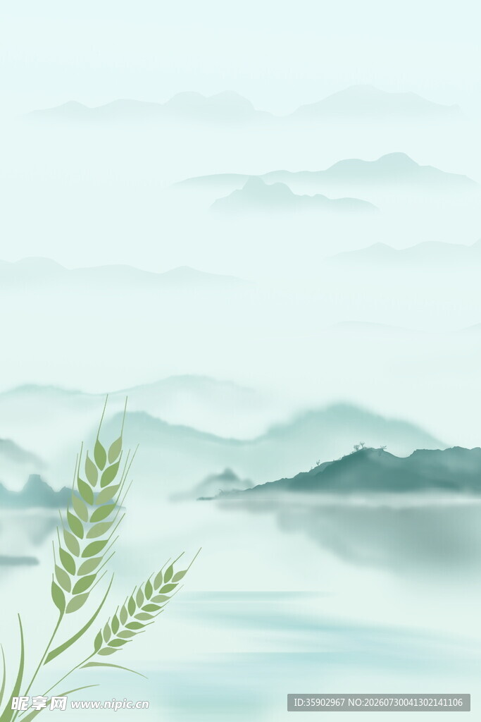 水墨山水间的麦穗风景