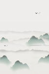 水墨山峦间飞鸟景致