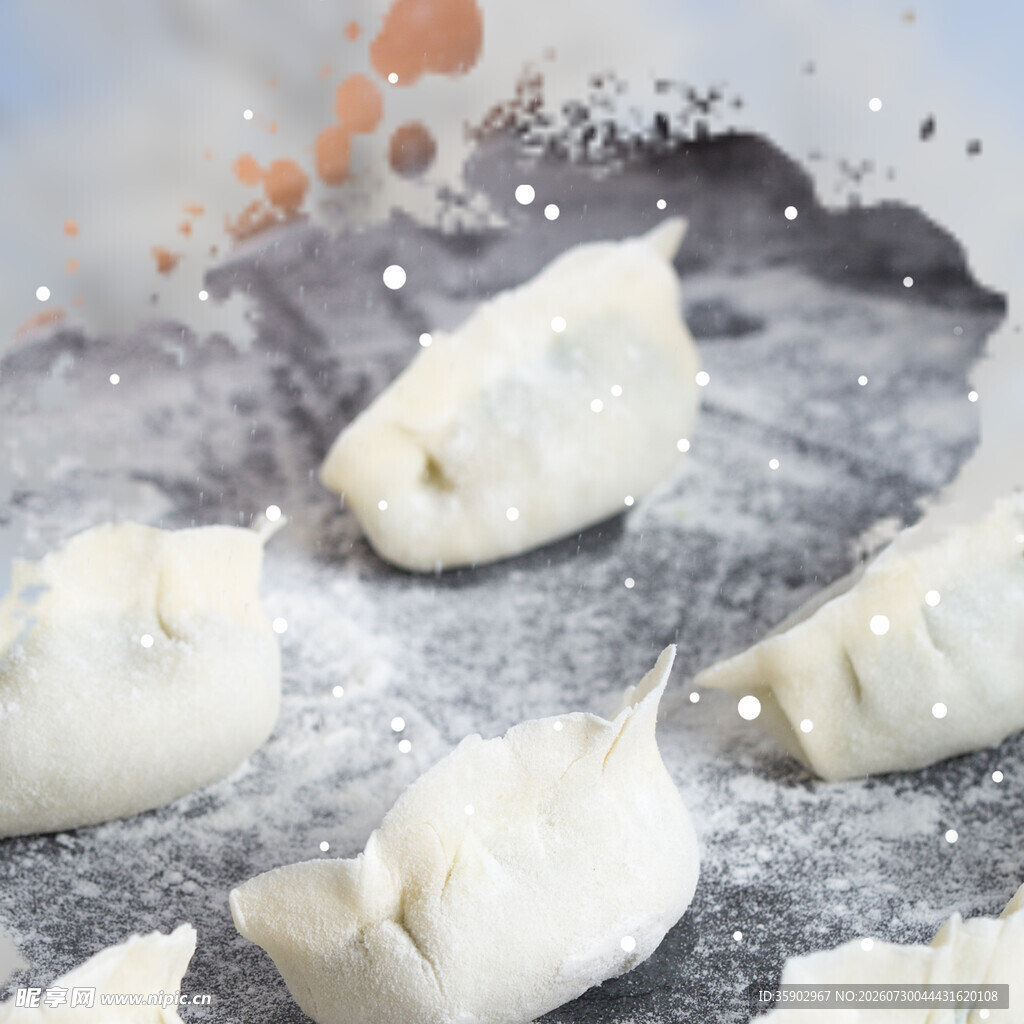 手工饺子面粉上的美味