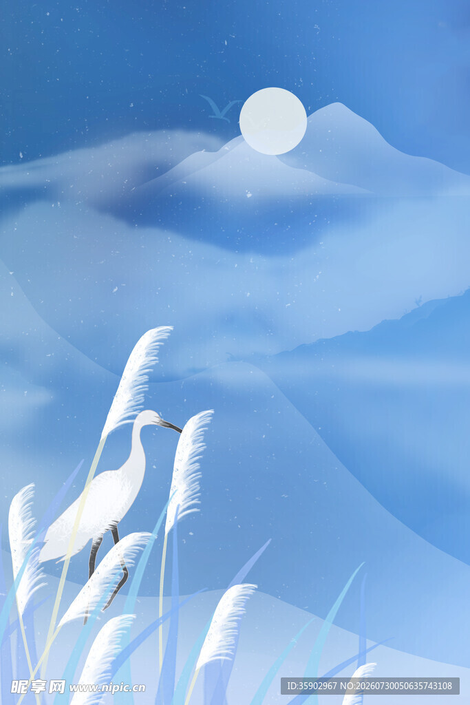 雪野月夜下的芦苇美景