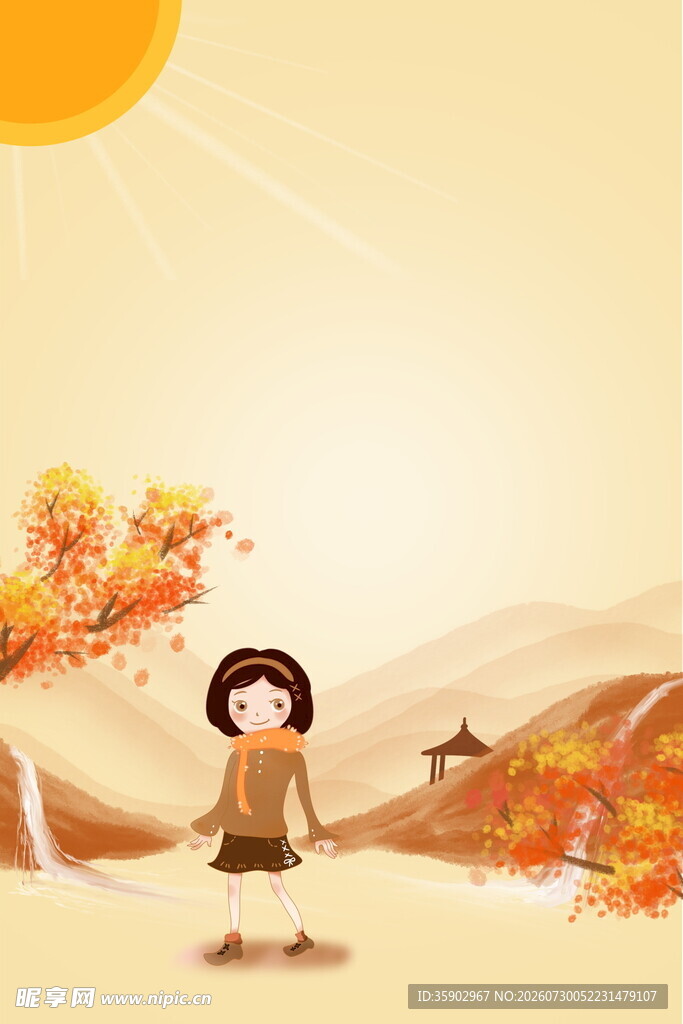 秋日女孩漫步于金黄美景