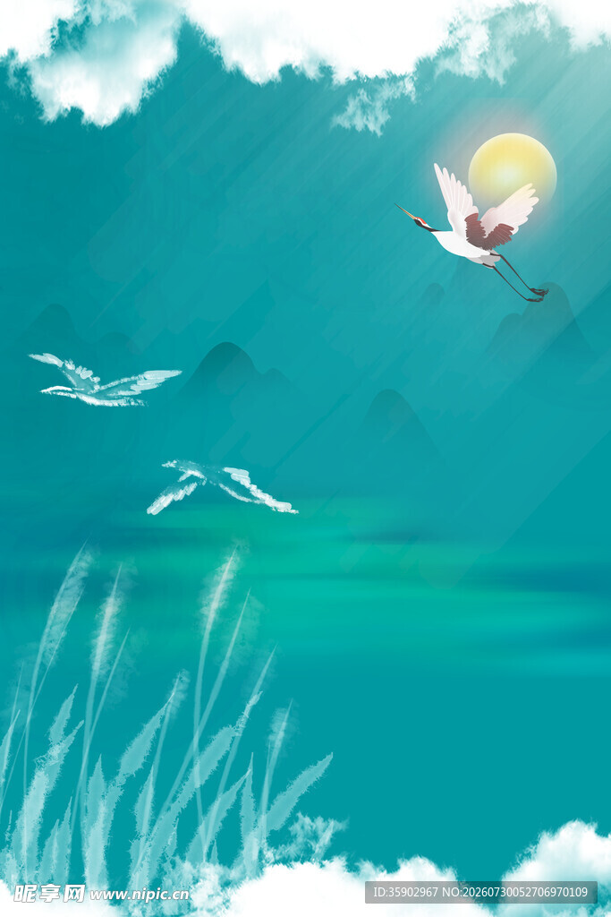 梦幻天空飞鸟与阳光美景
