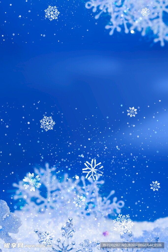 梦幻蓝色雪花雪景背景