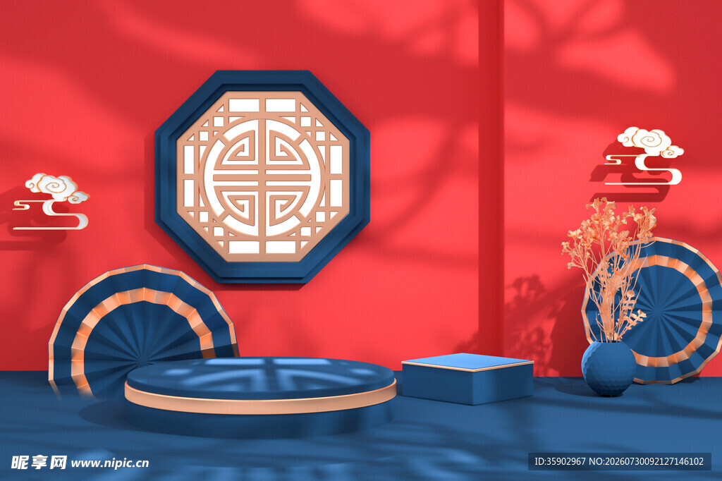 中式红墙下的古典装饰摆件