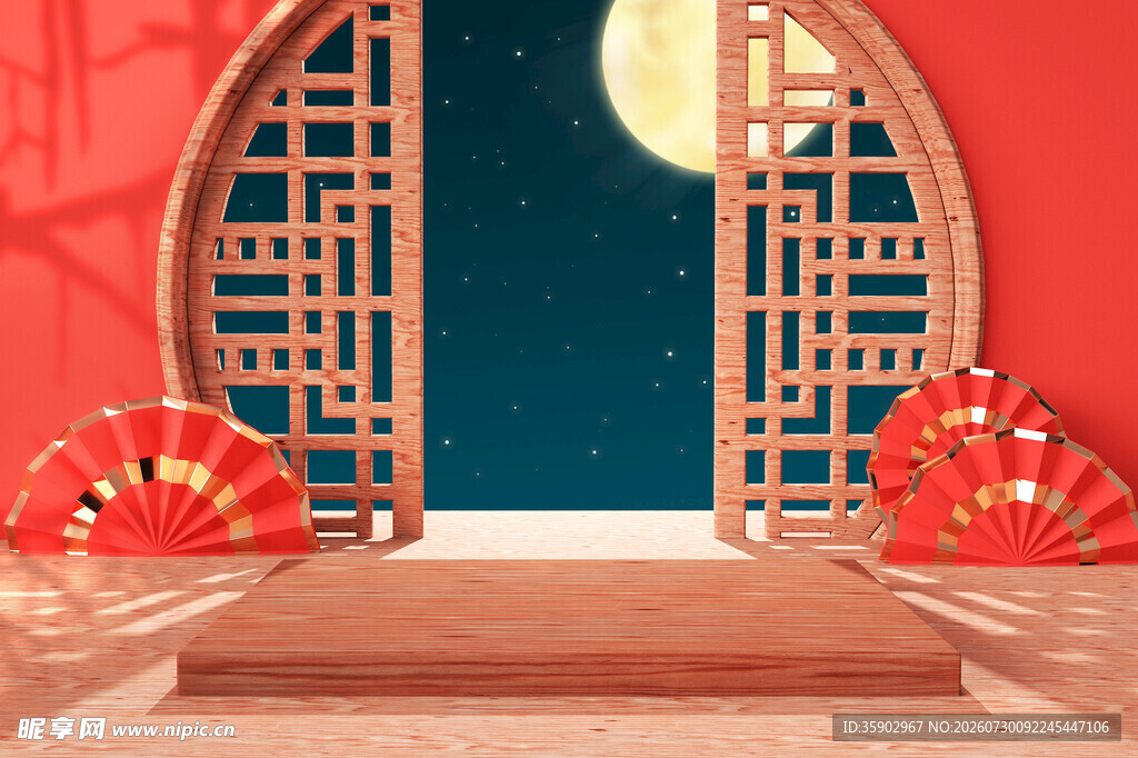 中式拱门月夜场景布置