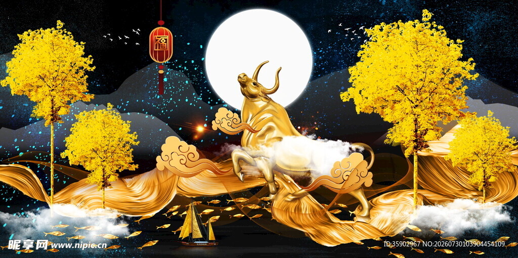 梦幻月夜下的奇幻场景