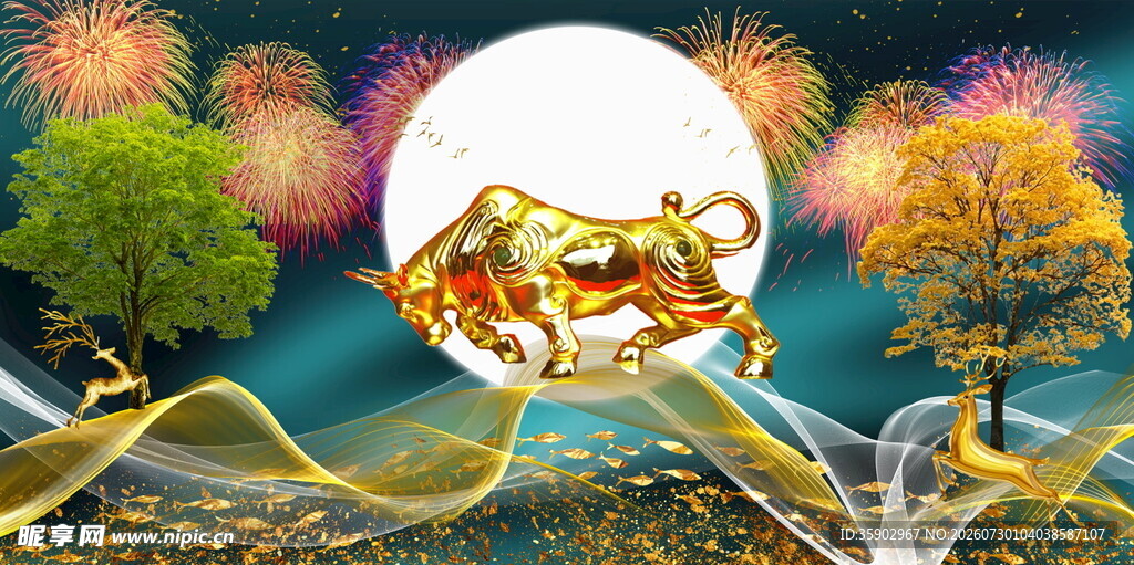 梦幻金虎伴月奇幻景象