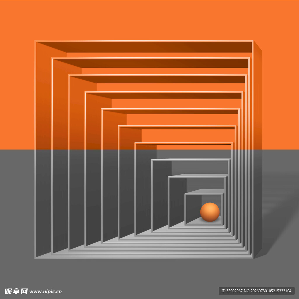 橙色球体于几何通道中