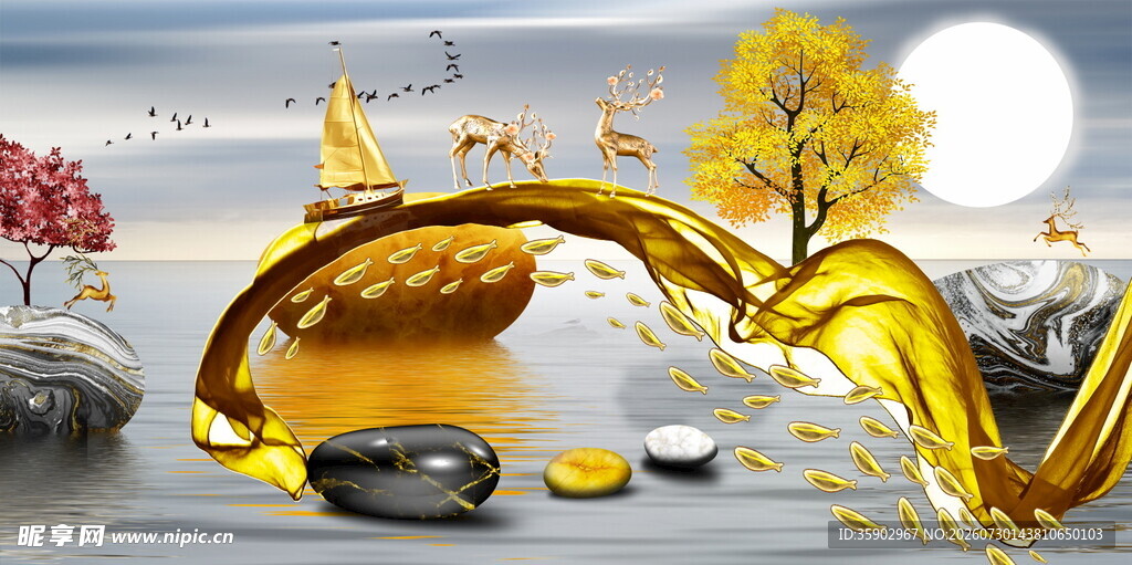 金色流体景观奇幻艺术画面