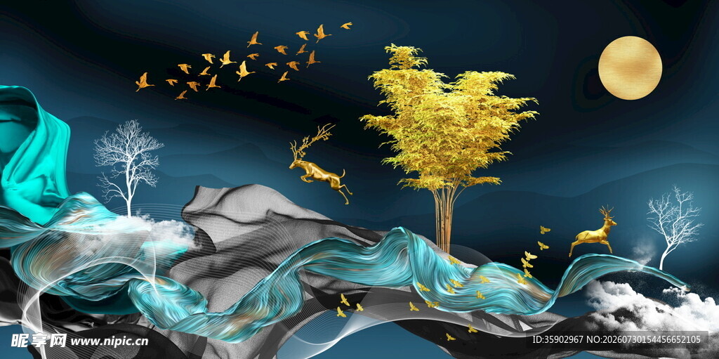 梦幻月夜下的奇幻景观