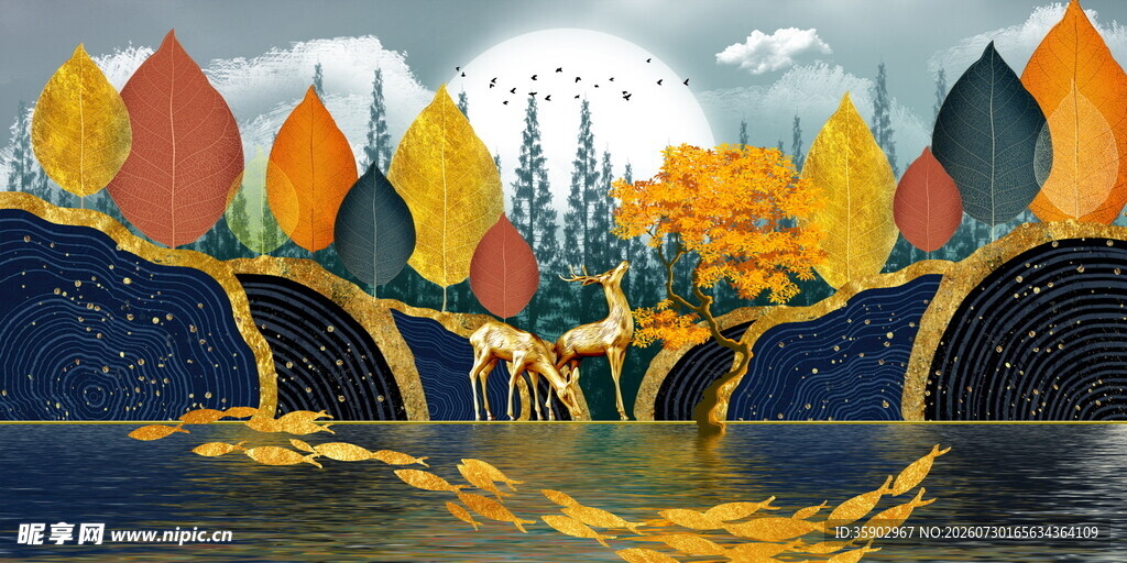 梦幻城堡湖畔秋日美景