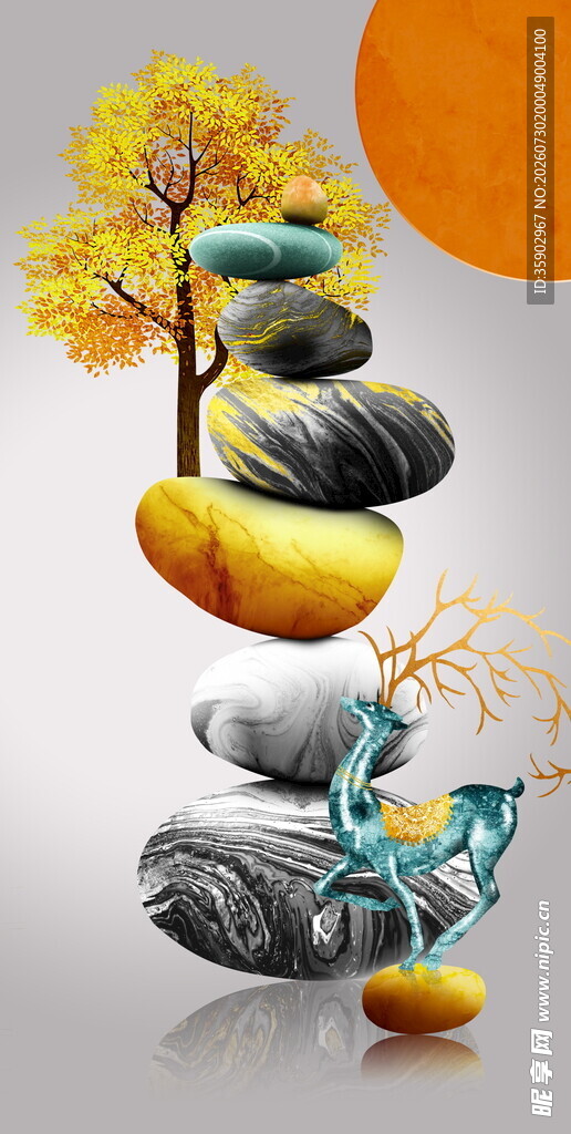 秋日奇幻石景与灵动元素