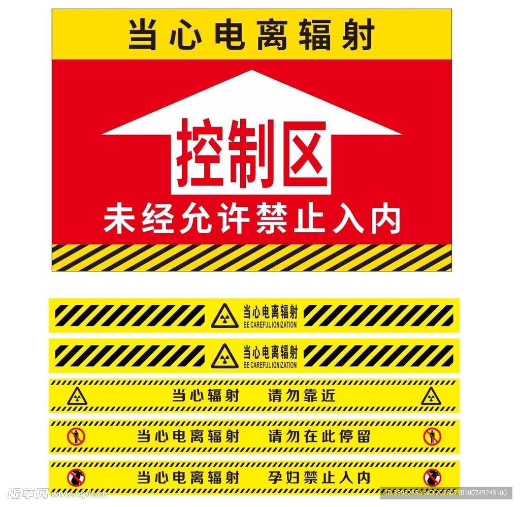 当心电离辐射控制区标识