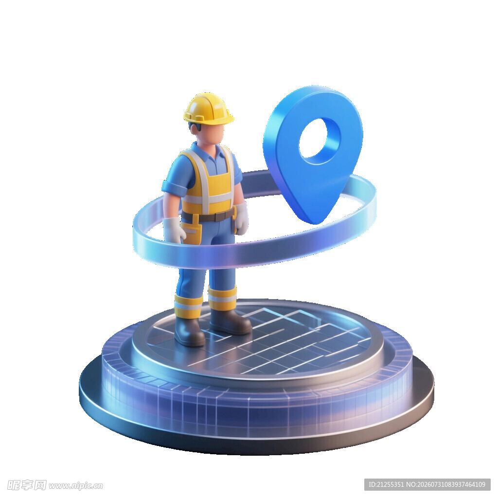 工人与定位图标3D模型