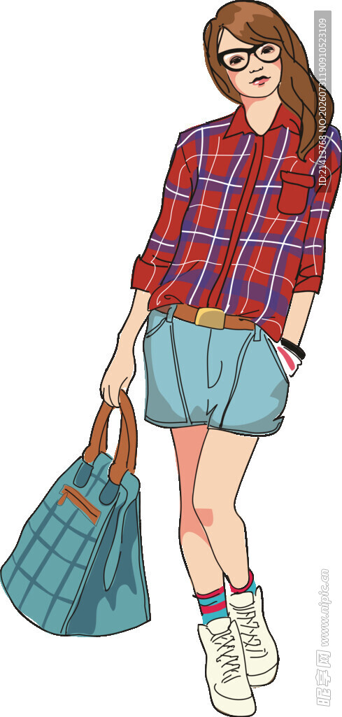 时尚女孩手提蓝色大包