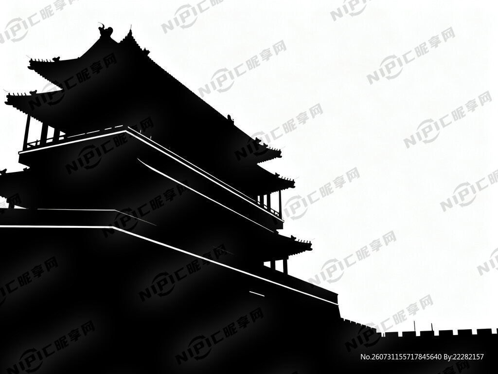 北京德胜门箭楼剪影图 体现细节