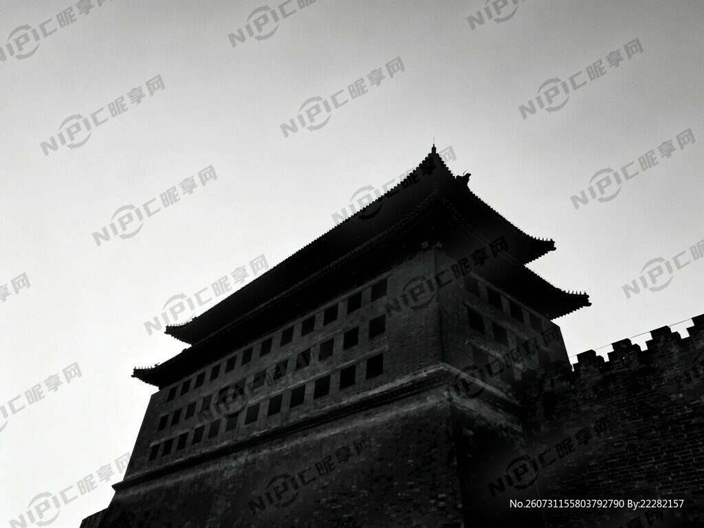 北京德胜门箭楼剪影图 体现细节
