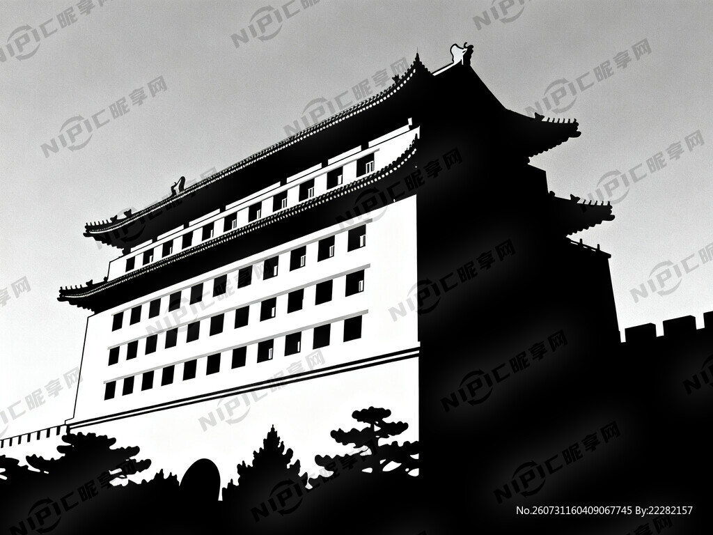 北京德胜门箭楼全景剪影图
