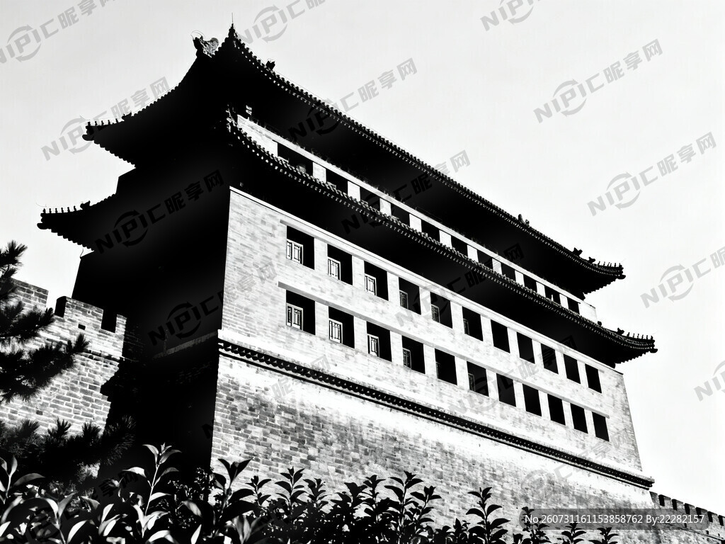 北京德胜门箭楼剪影图 体现细节