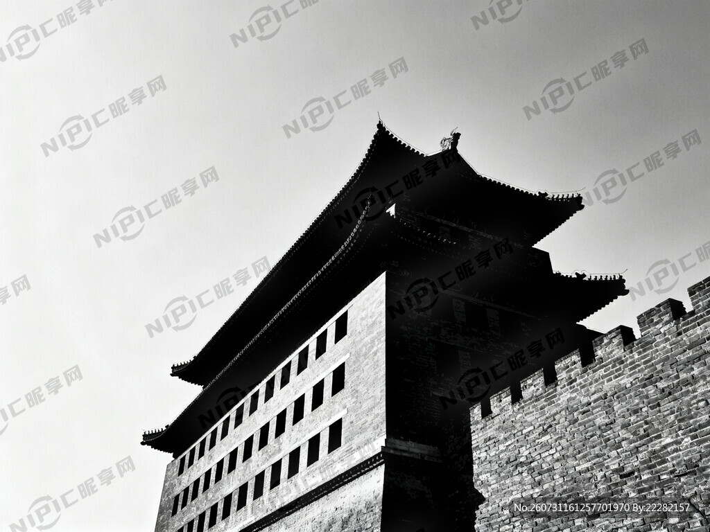 北京德胜门箭楼剪影图 体现细节