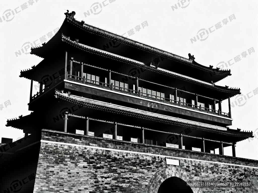 北京德胜门箭楼剪影图 体现细节