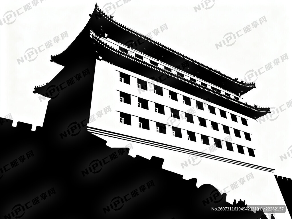 北京德胜门箭楼剪影图 体现细节