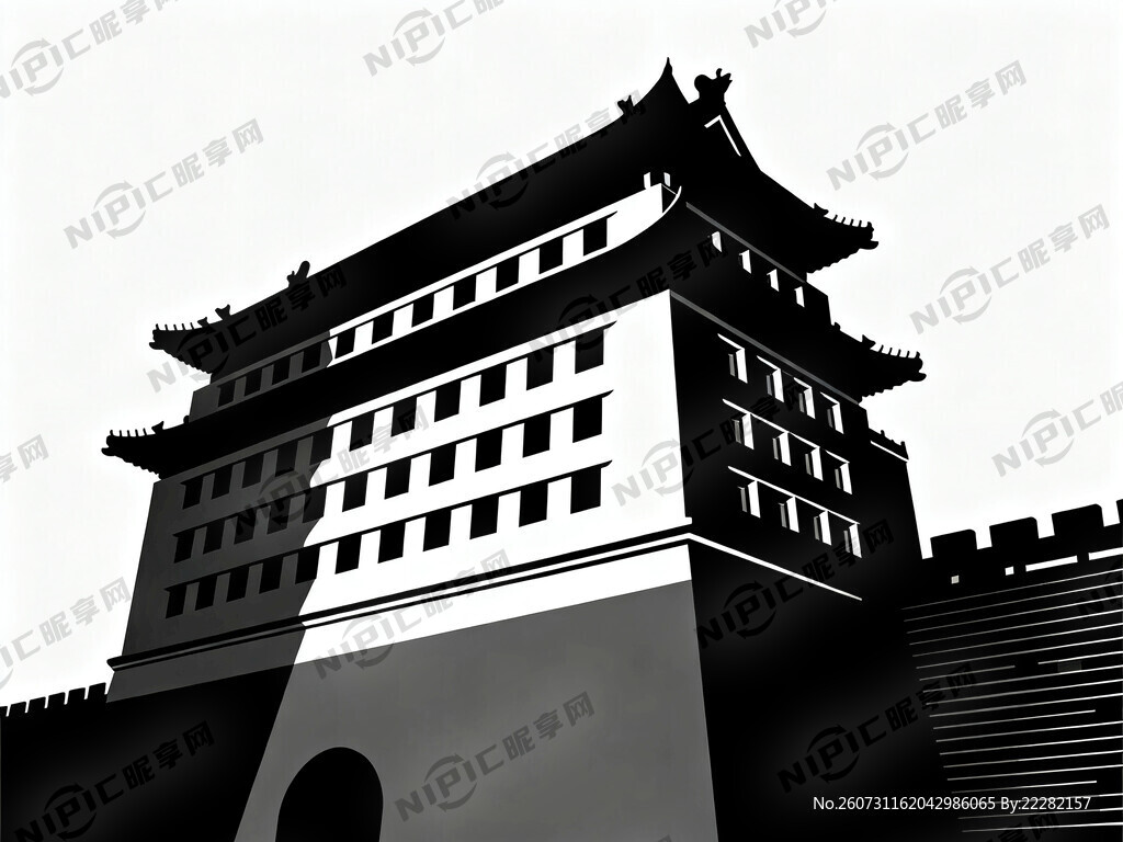 北京德胜门箭楼剪影图 体现细节