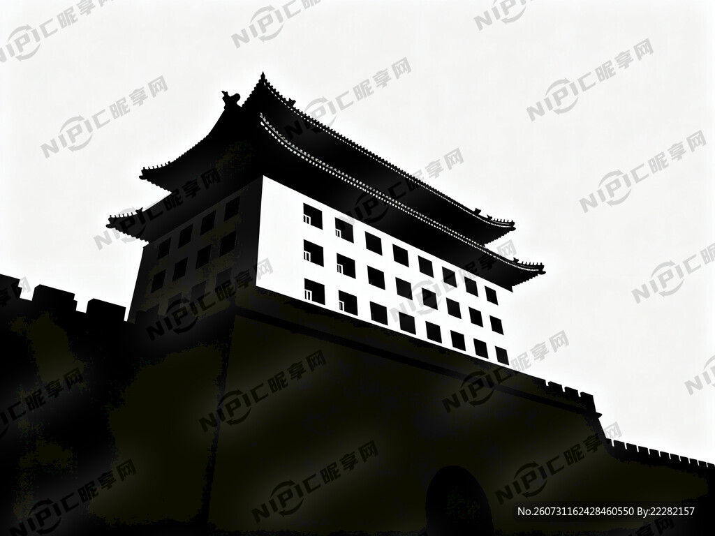 北京德胜门箭楼剪影图 体现细节