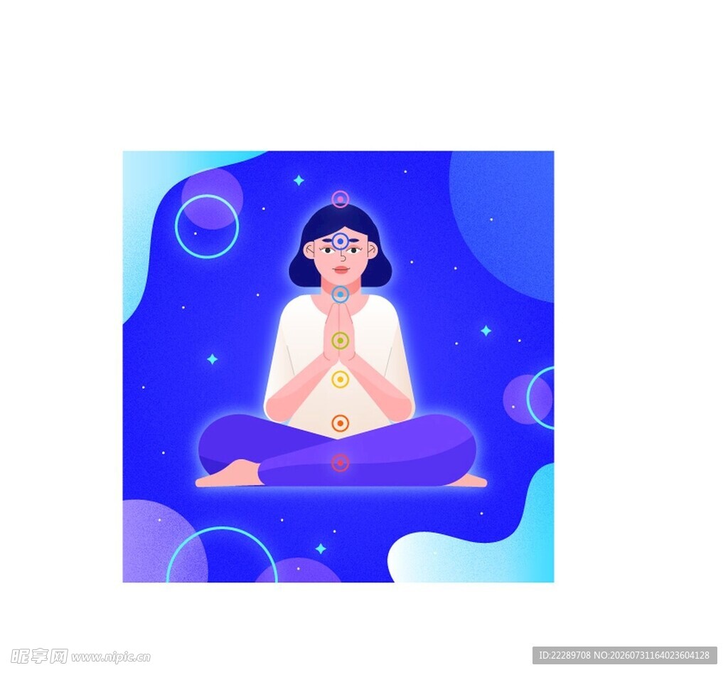 女孩静坐冥想的梦幻场景