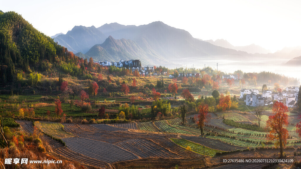 秋日山村美景如画