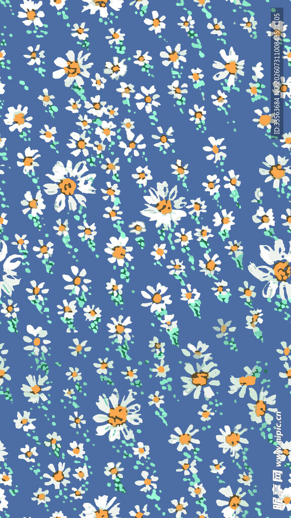 蓝色背景小雏菊图案