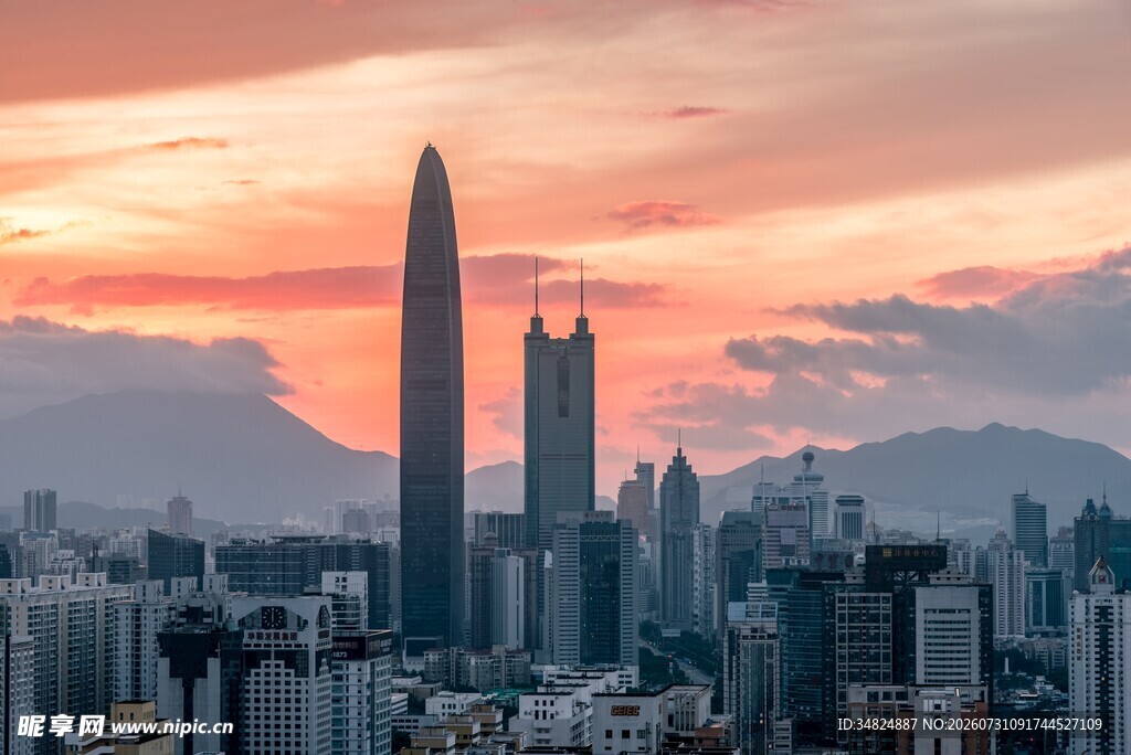 城市天际线壮丽黄昏