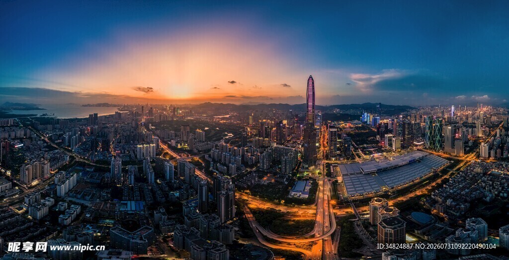 城市日落全景俯瞰图
