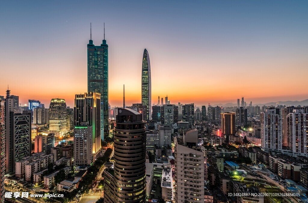 都市黄昏天际线壮丽景观