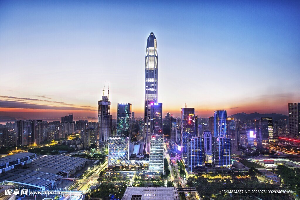 城市天际线璀璨夜景