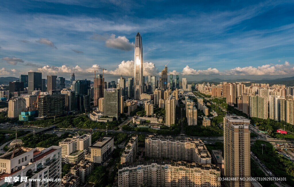 繁华都市天际线俯瞰景观